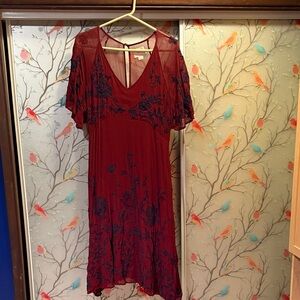 Maeve Burgundy Dress with Sheer Details